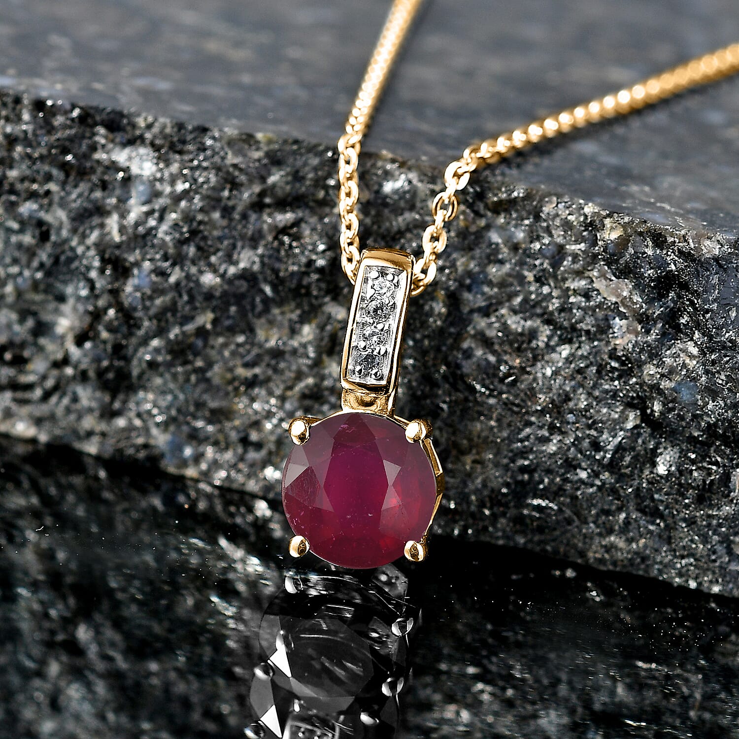 D'Joy Niassa Ruby (FF) and White Zircon 2.20 ctw Pendant Necklace in 18K Vermeil Yellow Gold Over Sterling Silver 20 Inches