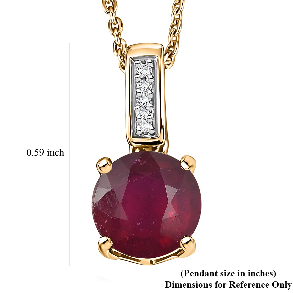 D'Joy Niassa Ruby (FF) and White Zircon 2.20 ctw Pendant Necklace in 18K Vermeil Yellow Gold Over Sterling Silver 20 Inches