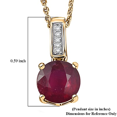 D'Joy Niassa Ruby (FF) and White Zircon 2.20 ctw Pendant Necklace in 18K Vermeil Yellow Gold Over Sterling Silver 20 Inches