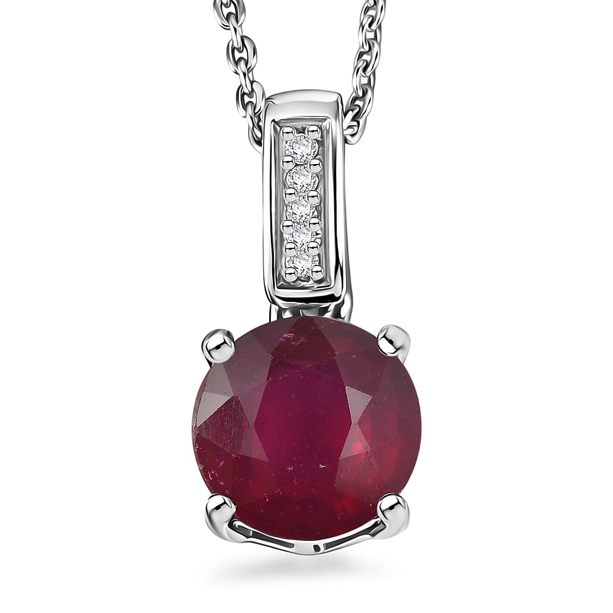 D'Joy Niassa Ruby (FF) and White Zircon 2.20 ctw Pendant Necklace in Rhodium Over Sterling Silver 20 Inches