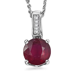 D'Joy Niassa Ruby (FF) and White Zircon 2.20 ctw Pendant Necklace in Rhodium Over Sterling Silver 20 Inches