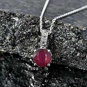 D'Joy Niassa Ruby (FF) and White Zircon 2.20 ctw Pendant Necklace in Rhodium Over Sterling Silver 20 Inches
