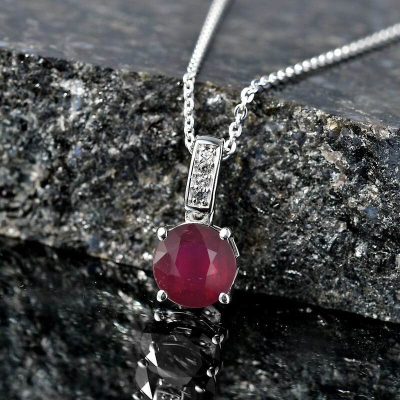 D'Joy Niassa Ruby (FF) and White Zircon 2.20 ctw Pendant Necklace in Rhodium Over Sterling Silver 20 Inches