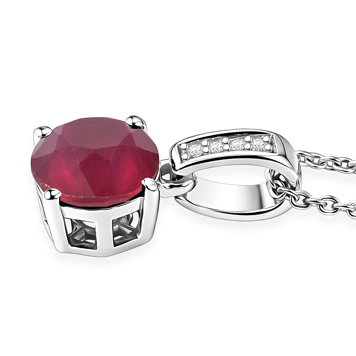 D'Joy Niassa Ruby (FF) and White Zircon 2.20 ctw Pendant Necklace in Rhodium Over Sterling Silver 20 Inches image number 3