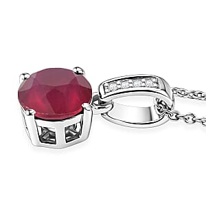 D'Joy Niassa Ruby (FF) and White Zircon 2.20 ctw Pendant Necklace in Rhodium Over Sterling Silver 20 Inches