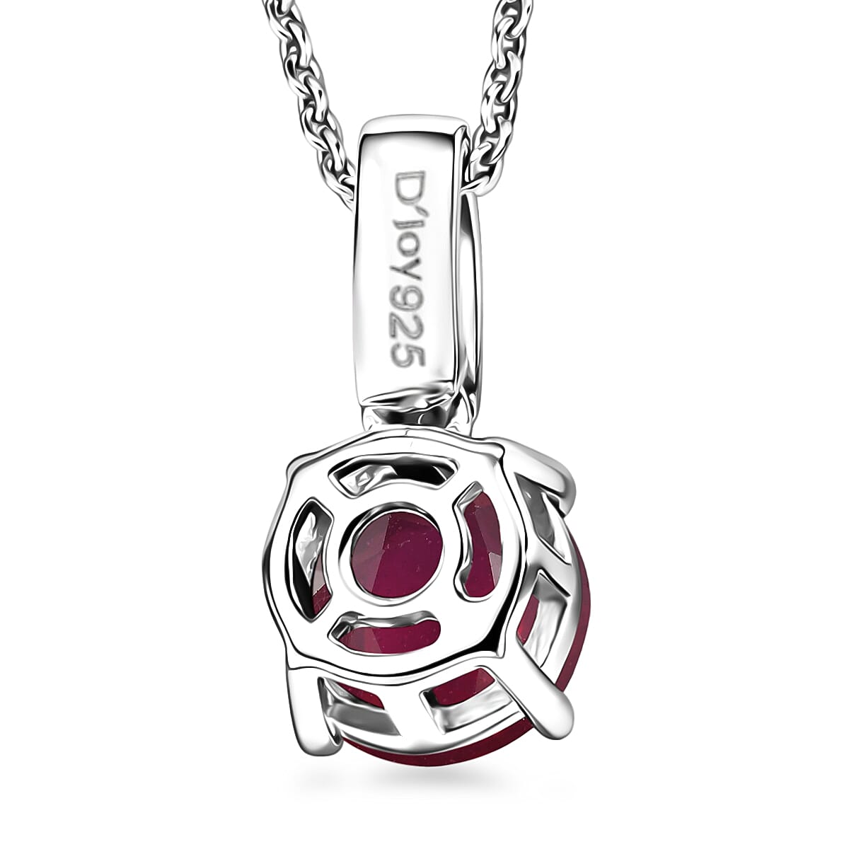 D'Joy Niassa Ruby (FF) and White Zircon 2.20 ctw Pendant Necklace in Rhodium Over Sterling Silver 20 Inches image number 4