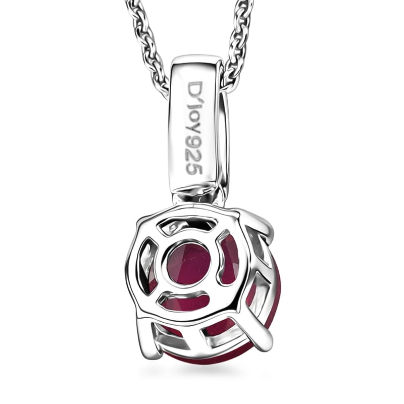 D'Joy Niassa Ruby (FF) and White Zircon 2.20 ctw Pendant Necklace in Rhodium Over Sterling Silver 20 Inches