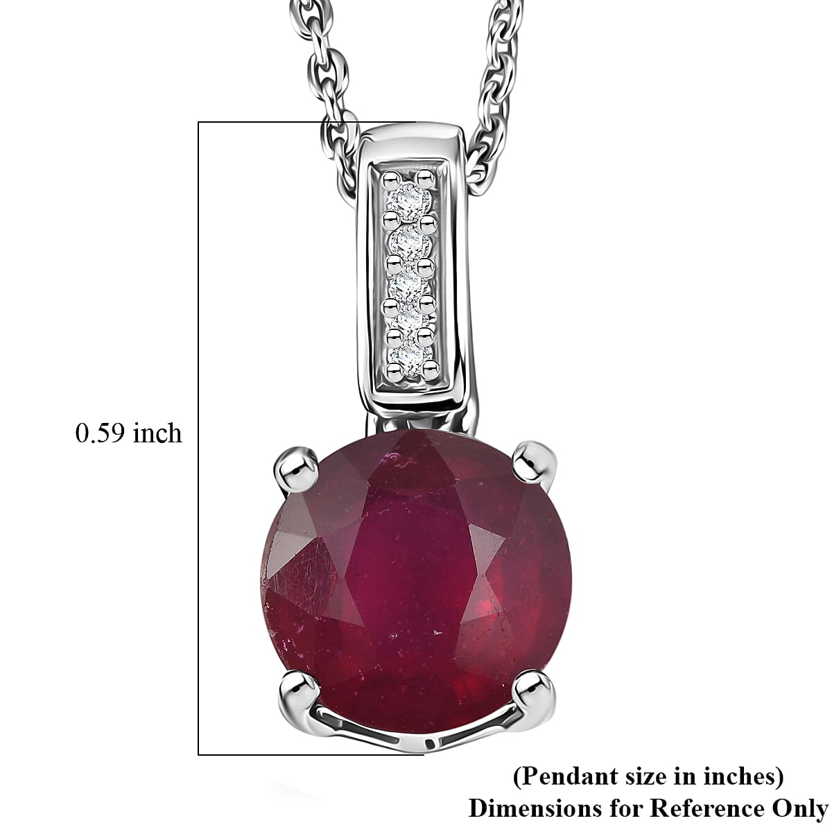 D'Joy Niassa Ruby (FF) and White Zircon 2.20 ctw Pendant Necklace in Rhodium Over Sterling Silver 20 Inches