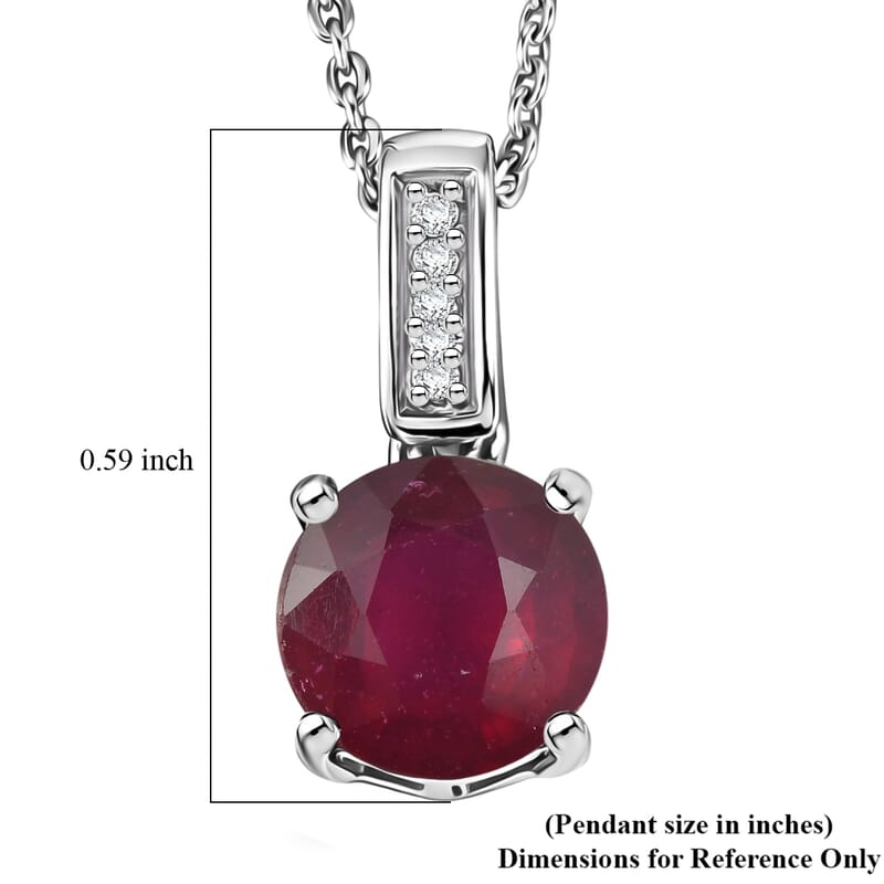 D'Joy Niassa Ruby (FF) and White Zircon 2.20 ctw Pendant Necklace in Rhodium Over Sterling Silver 20 Inches