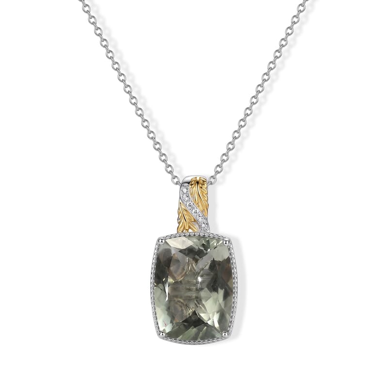 EverTrue Montezuma Prasiolite and White Zircon 6.70 ctw Pendant in 18K YG Plated and Platinum Bond with Stainless Steel Necklace (20 Inches)