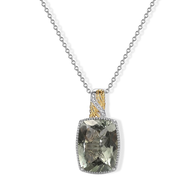 EverTrue Montezuma Prasiolite and White Zircon 6.70 ctw Pendant in 18K YG Plated and Platinum Bond with Stainless Steel Necklace (20 Inches)