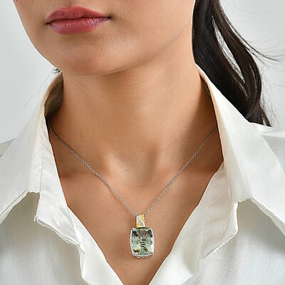 EverTrue Montezuma Prasiolite and White Zircon 6.70 ctw Pendant in 18K YG Plated and Platinum Bond with Stainless Steel Necklace (20 Inches)