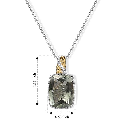 EverTrue Montezuma Prasiolite and White Zircon 6.70 ctw Pendant in 18K YG Plated and Platinum Bond with Stainless Steel Necklace (20 Inches)
