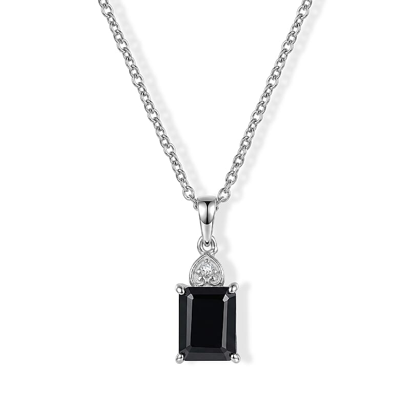 EverTrue Thai Black Spinel and White Zircon 3.10 ctw Pendant in Platinum Bond with Stainless Steel Necklace (20 Inches)