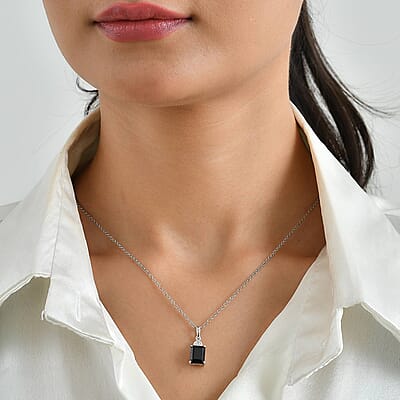 EverTrue Thai Black Spinel and White Zircon 3.10 ctw Pendant in Platinum Bond with Stainless Steel Necklace (20 Inches)