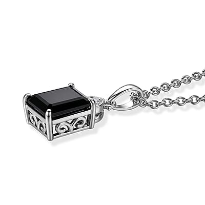 EverTrue Thai Black Spinel and White Zircon 3.10 ctw Pendant in Platinum Bond with Stainless Steel Necklace (20 Inches)