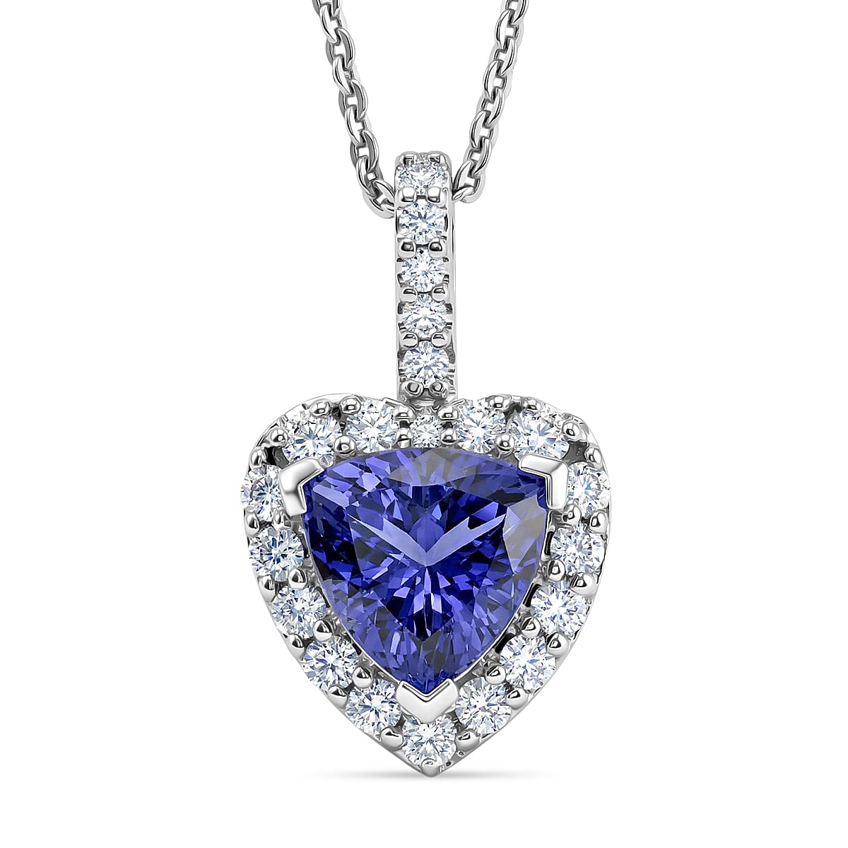 Certified & Appraised D'Joy Premium Tanzanite and Moissanite 1.74 ctw Pendant Necklace in Rhodium Over Sterling Silver (20 Inches)