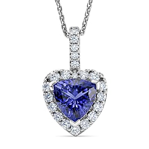 Certified & Appraised D'Joy Premium Tanzanite and Moissanite 1.74 ctw Pendant Necklace in Rhodium Over Sterling Silver (20 Inches)