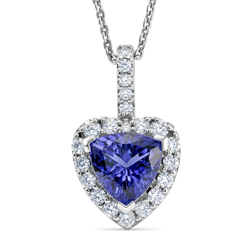 Doorbuster Certified & Appraised D'Joy Premium Tanzanite and Moissanite 1.74 ctw Pendant Necklace in Rhodium Over Sterling Silver (20 Inches)