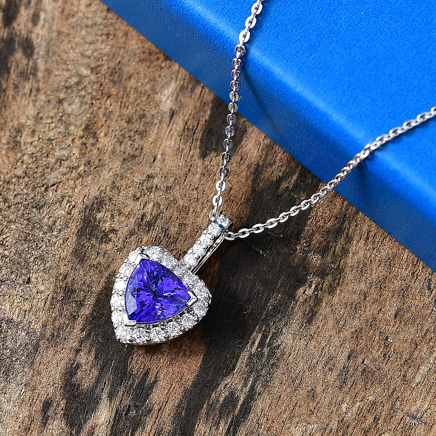 Certified & Appraised D'Joy Premium Tanzanite and Moissanite 1.74 ctw Pendant Necklace in Rhodium Over Sterling Silver (20 Inches)