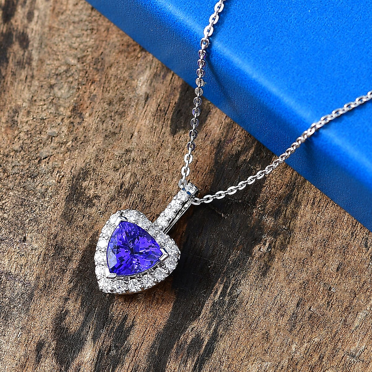 Certified & Appraised D'Joy Premium Tanzanite and Moissanite 1.74 ctw Pendant Necklace in Rhodium Over Sterling Silver (20 Inches) image number 1
