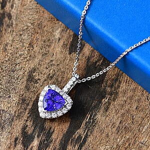 Certified & Appraised D'Joy Premium Tanzanite and Moissanite 1.74 ctw Pendant Necklace in Rhodium Over Sterling Silver (20 Inches)