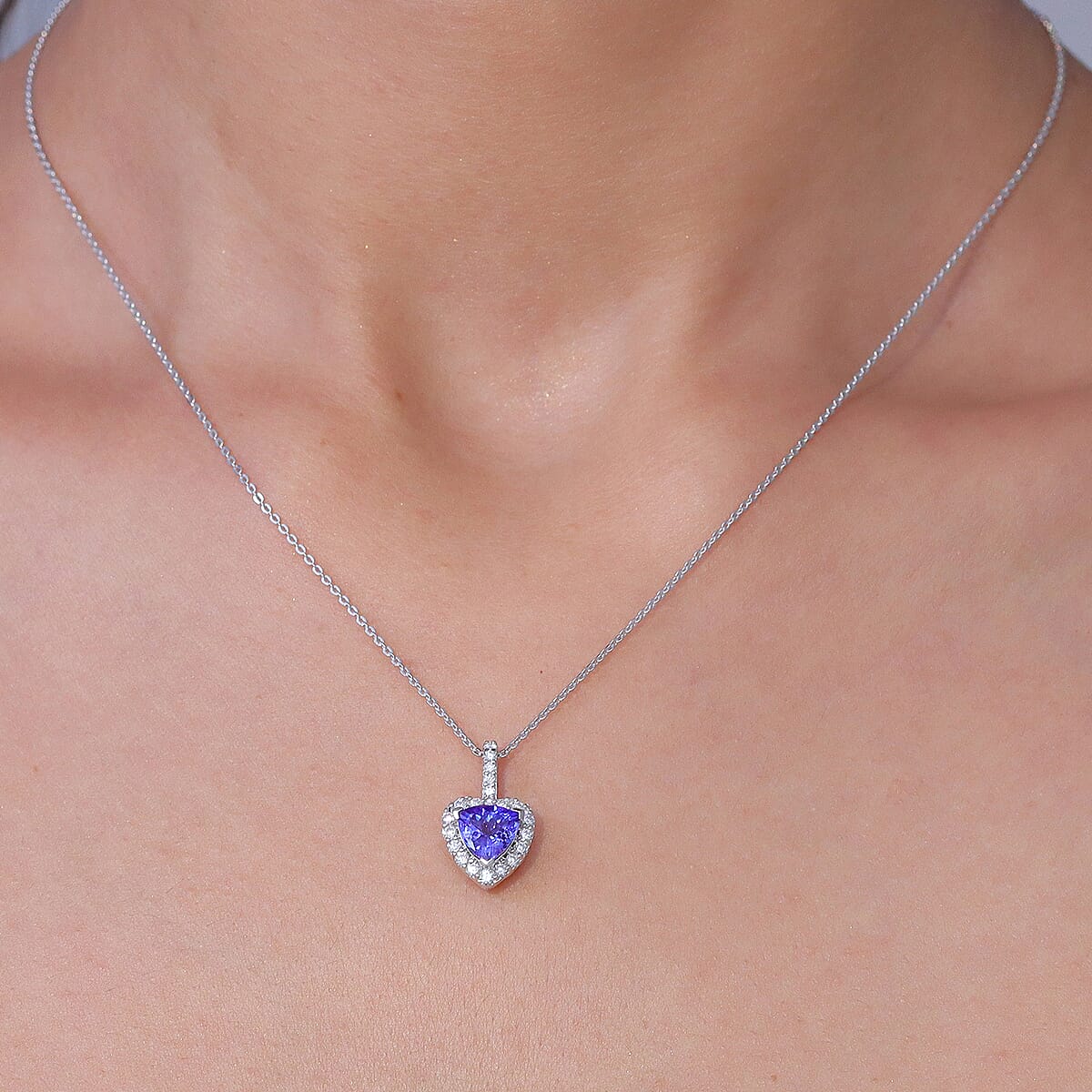 Certified & Appraised D'Joy Premium Tanzanite and Moissanite 1.74 ctw Pendant Necklace in Rhodium Over Sterling Silver (20 Inches) image number 2