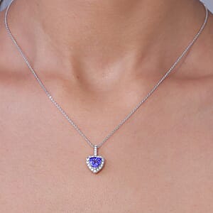 Certified & Appraised D'Joy Premium Tanzanite and Moissanite 1.74 ctw Pendant Necklace in Rhodium Over Sterling Silver (20 Inches)