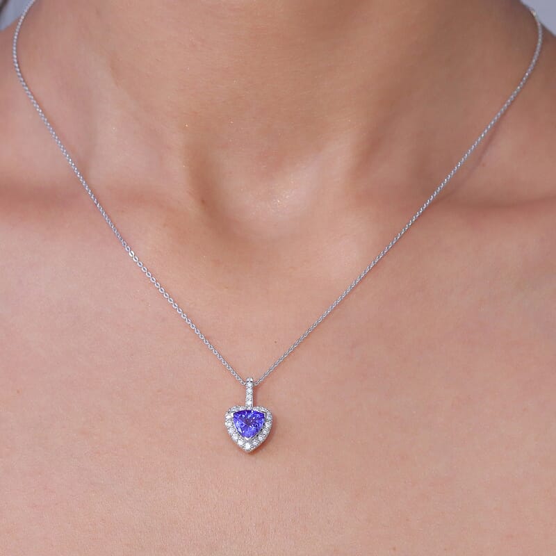 Doorbuster Certified & Appraised D'Joy Premium Tanzanite and Moissanite 1.74 ctw Pendant Necklace in Rhodium Over Sterling Silver (20 Inches)