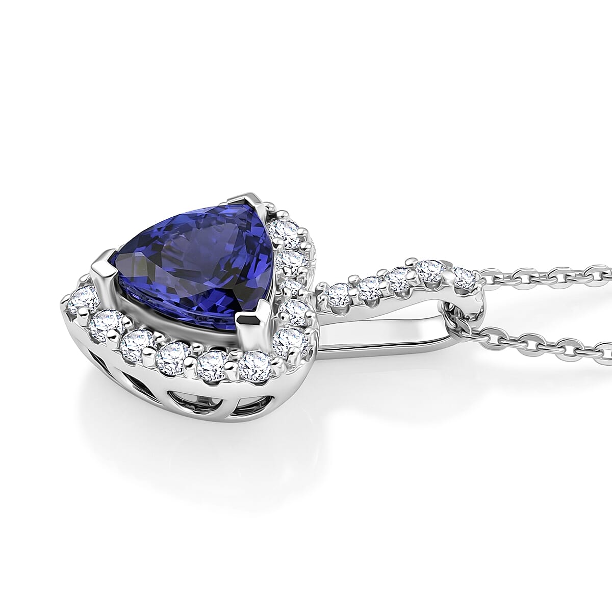 Certified & Appraised D'Joy Premium Tanzanite and Moissanite 1.74 ctw Pendant Necklace in Rhodium Over Sterling Silver (20 Inches) image number 3