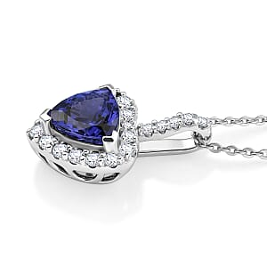 Certified & Appraised D'Joy Premium Tanzanite and Moissanite 1.74 ctw Pendant Necklace in Rhodium Over Sterling Silver (20 Inches)