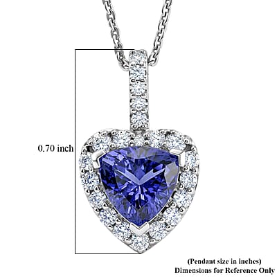 Certified & Appraised D'Joy Premium Tanzanite and Moissanite 1.74 ctw Pendant Necklace in Rhodium Over Sterling Silver (20 Inches)