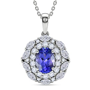 Certified & Appraised D'Joy Premium Tanzanite and Moissanite 2.40 ctw Pendant Necklace in Rhodium Over Sterling Silver 20 Inches 