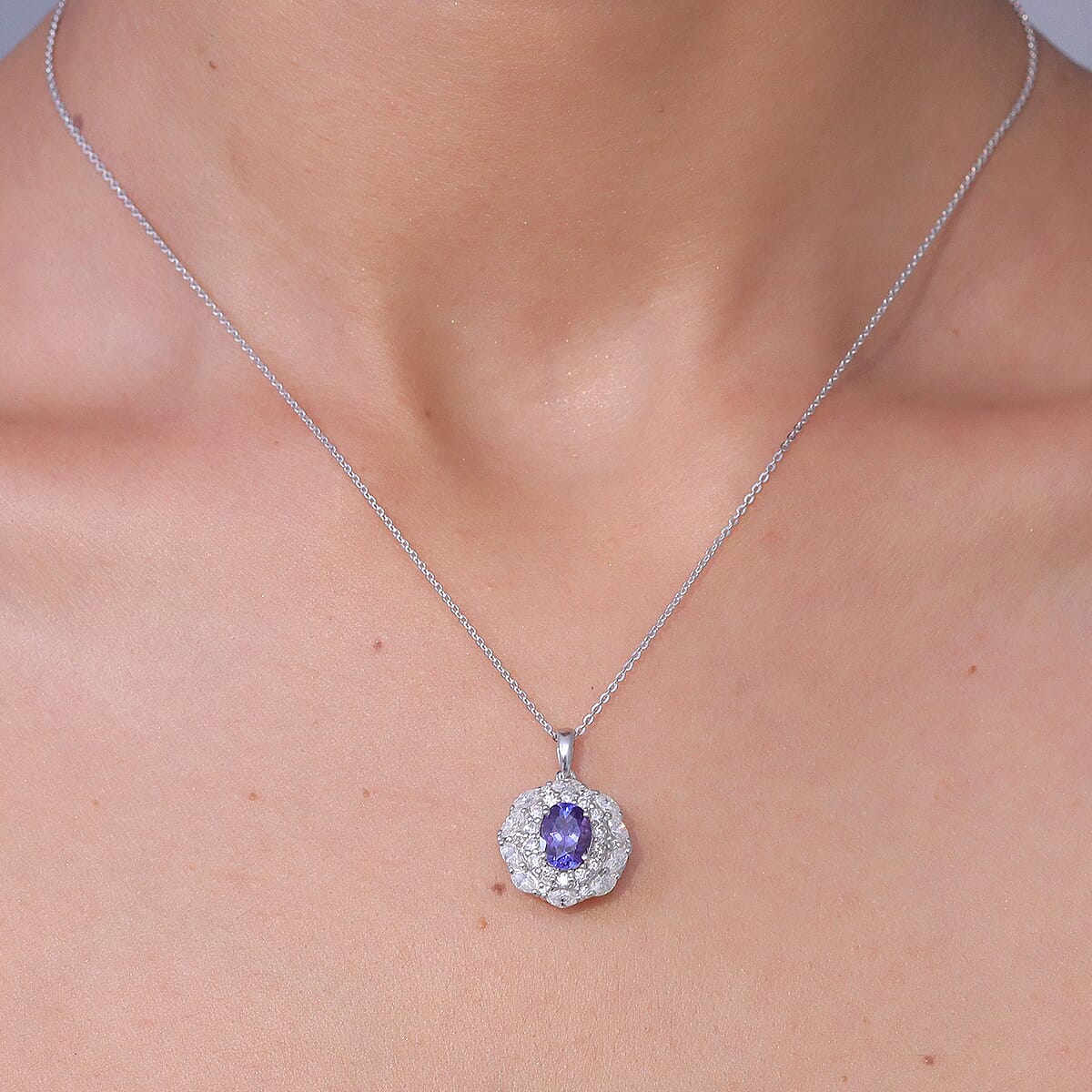 Certified & Appraised D'Joy Premium Tanzanite and Moissanite 2.40 ctw Pendant Necklace in Rhodium Over Sterling Silver 20 Inches  image number 2
