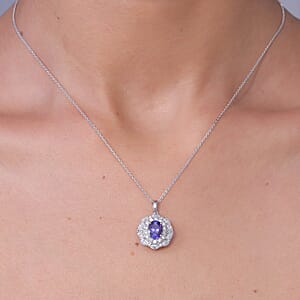 Certified & Appraised D'Joy Premium Tanzanite and Moissanite 2.40 ctw Pendant Necklace in Rhodium Over Sterling Silver 20 Inches 