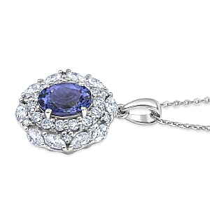 Certified & Appraised D'Joy Premium Tanzanite and Moissanite 2.40 ctw Pendant Necklace in Rhodium Over Sterling Silver 20 Inches 