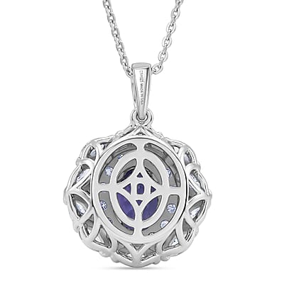 Certified & Appraised D'Joy Premium Tanzanite and Moissanite 2.40 ctw Pendant Necklace in Rhodium Over Sterling Silver 20 Inches