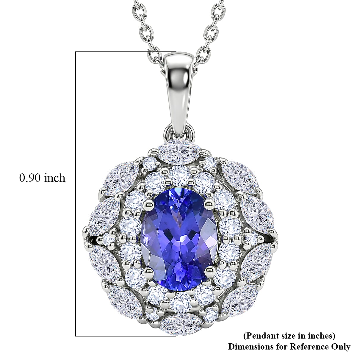 Certified & Appraised D'Joy Premium Tanzanite and Moissanite 2.40 ctw Pendant Necklace in Rhodium Over Sterling Silver 20 Inches