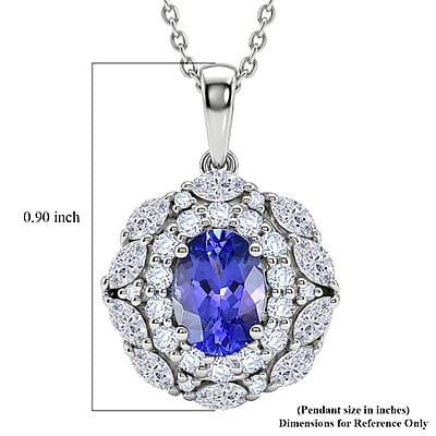 Certified & Appraised D'Joy Premium Tanzanite and Moissanite 2.40 ctw Pendant Necklace in Rhodium Over Sterling Silver 20 Inches