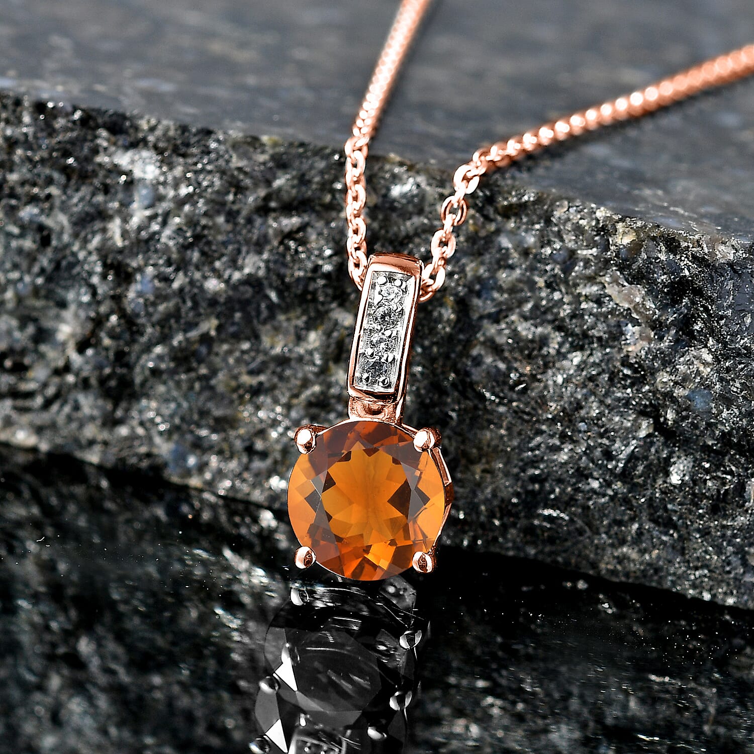 D'Joy Santa Ana Madeira Citrine and White Zircon 1.40 ctw Pendant Necklace in 18K Vermeil Rose Gold Over Sterling Silver 20 Inches