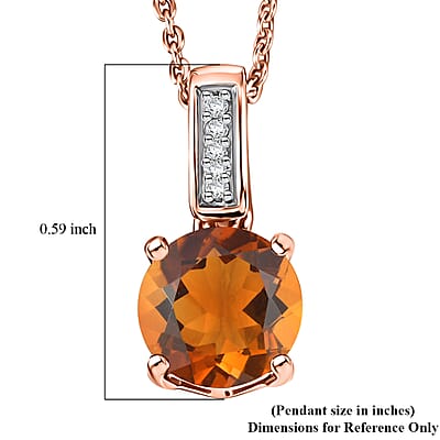 D'Joy Santa Ana Madeira Citrine and White Zircon 1.40 ctw Pendant Necklace in 18K Vermeil Rose Gold Over Sterling Silver 20 Inches