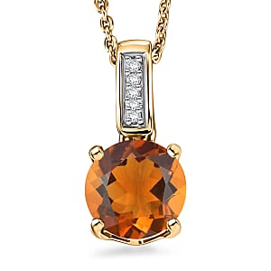 D'Joy Santa Ana Madeira Citrine and White Zircon 1.40 ctw Pendant Necklace in 18K Vermeil Yellow Gold Over Sterling Silver 20 Inches