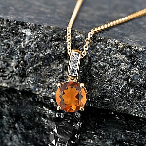 D'Joy Santa Ana Madeira Citrine and White Zircon 1.40 ctw Pendant Necklace in 18K Vermeil Yellow Gold Over Sterling Silver 20 Inches