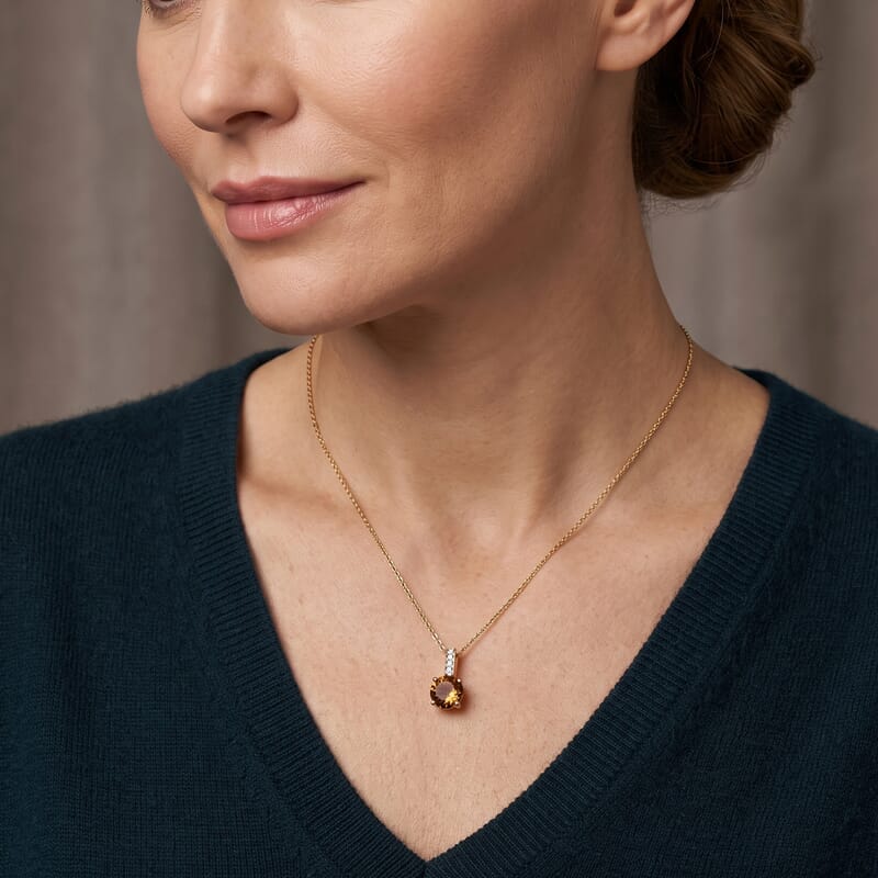 D'Joy Santa Ana Madeira Citrine and White Zircon 1.40 ctw Pendant Necklace in 18K Vermeil Yellow Gold Over Sterling Silver 20 Inches