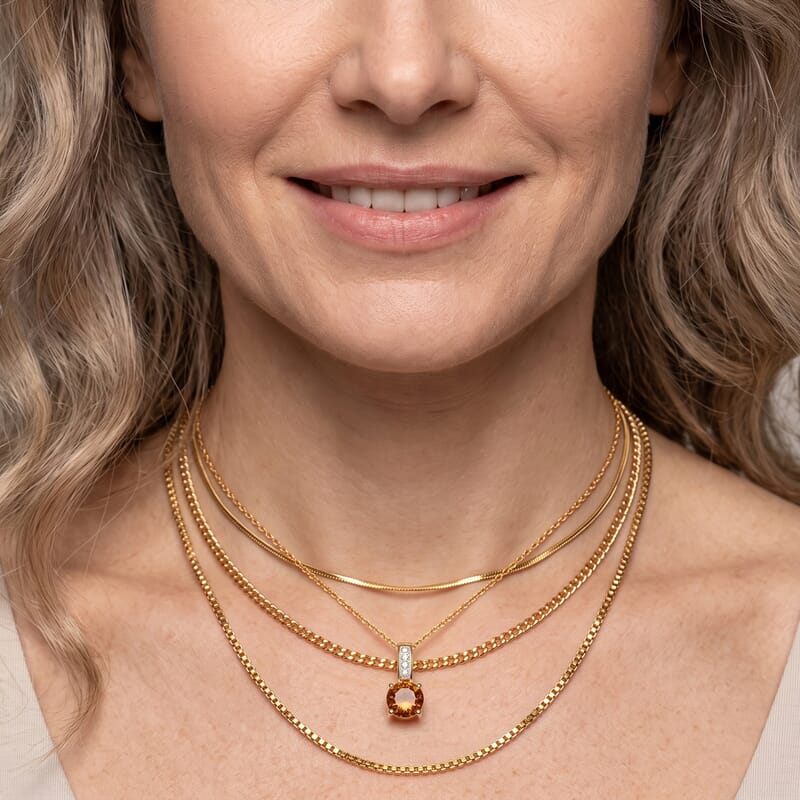 D'Joy Santa Ana Madeira Citrine and White Zircon 1.40 ctw Pendant Necklace in 18K Vermeil Yellow Gold Over Sterling Silver 20 Inches