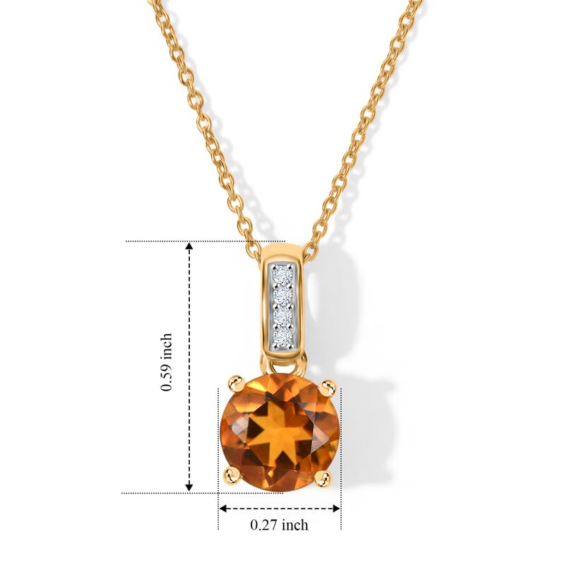 D'Joy Santa Ana Madeira Citrine and White Zircon 1.40 ctw Pendant Necklace in 18K Vermeil Yellow Gold Over Sterling Silver 20 Inches