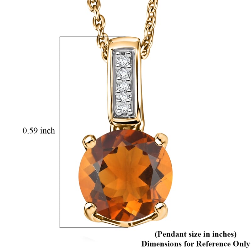 D'Joy Santa Ana Madeira Citrine and White Zircon 1.40 ctw Pendant Necklace in 18K Vermeil Yellow Gold Over Sterling Silver 20 Inches