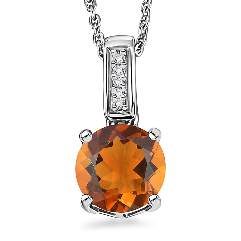 D'Joy Santa Ana Madeira Citrine and White Zircon 1.40 ctw Pendant Necklace in Rhodium Over Sterling Silver 20 Inches