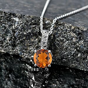 D'Joy Santa Ana Madeira Citrine and White Zircon 1.40 ctw Pendant Necklace in Rhodium Over Sterling Silver 20 Inches