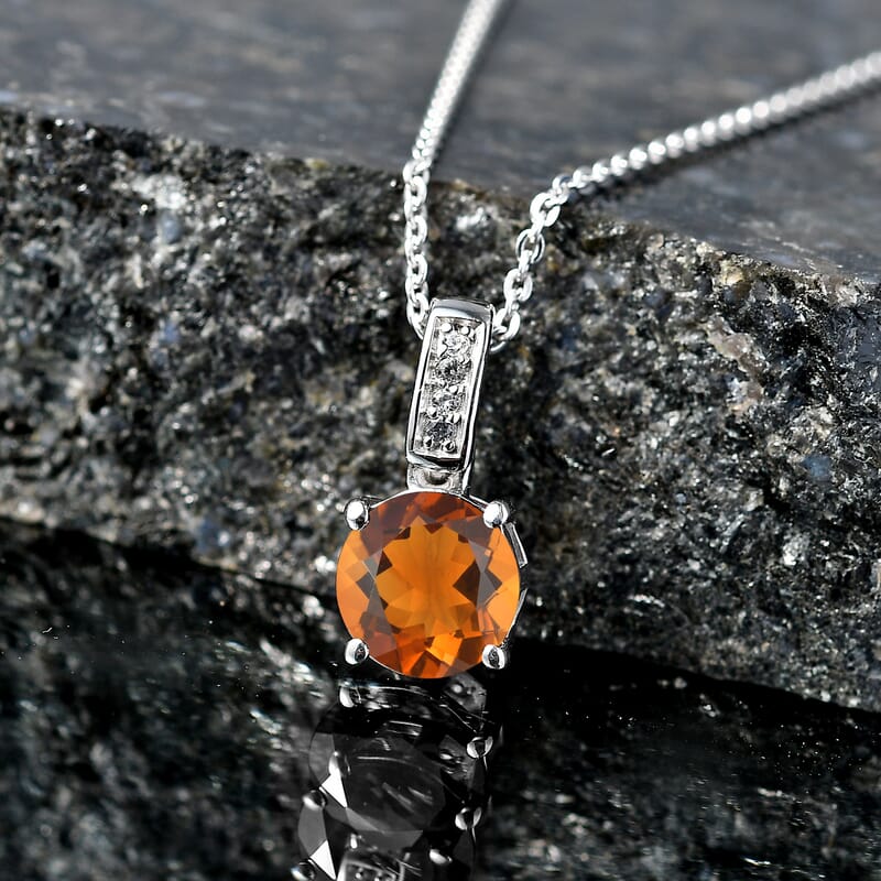 D'Joy Santa Ana Madeira Citrine and White Zircon 1.40 ctw Pendant Necklace in Rhodium Over Sterling Silver 20 Inches